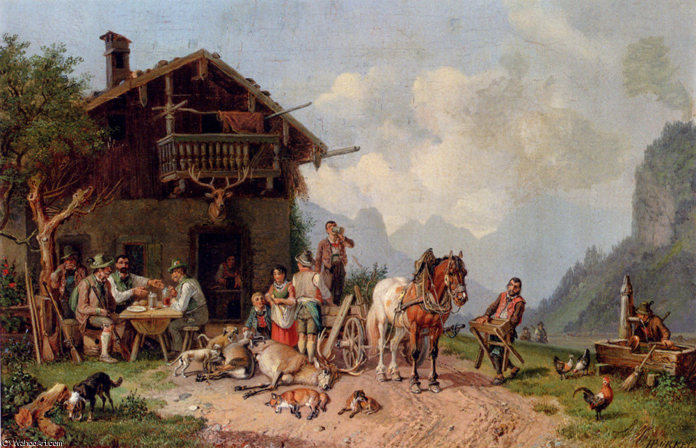 WikiOO.org - Encyclopedia of Fine Arts - Schilderen, Artwork Heinrich Bürkel - After the hunt