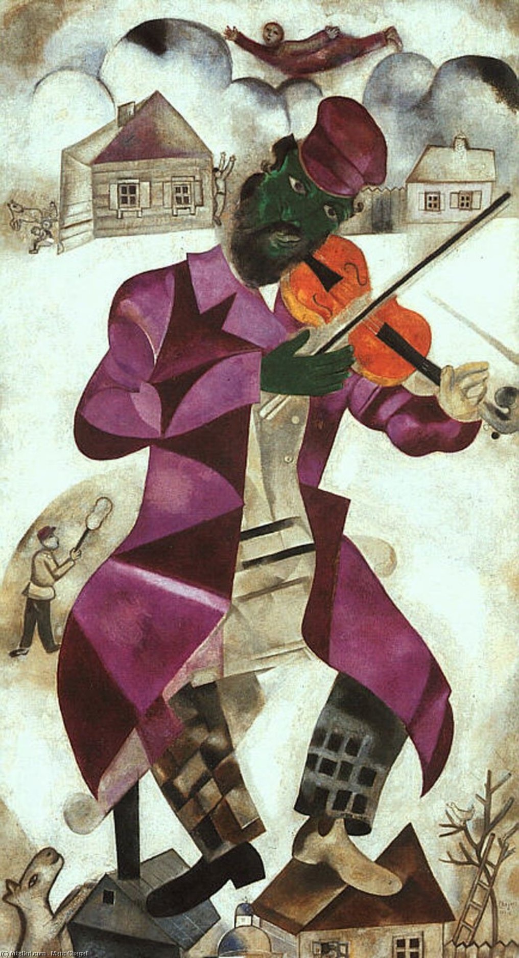 Wikoo.org - موسوعة الفنون الجميلة - اللوحة، العمل الفني Marc Chagall - Green Violinist, oil on canvas, The Solomon