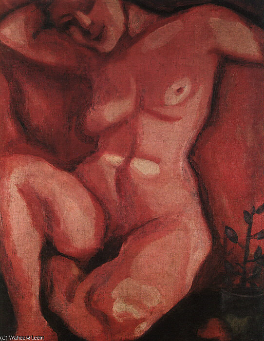 Wikoo.org - موسوعة الفنون الجميلة - اللوحة، العمل الفني Marc Chagall - Red Nude Sitting Up, oil on canvas, Private co