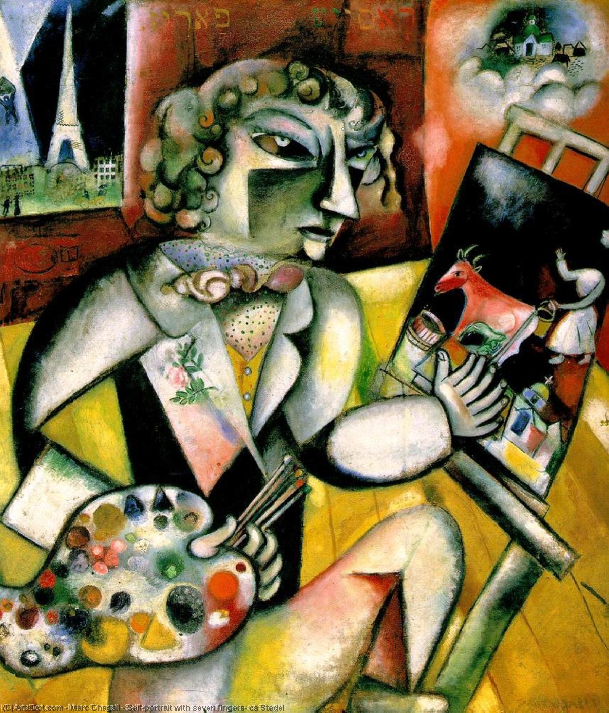 WikiOO.org - Энциклопедия изобразительного искусства - Живопись, Картины  Marc Chagall - Self-portrait с семью пальцы , калифорния Stedel
