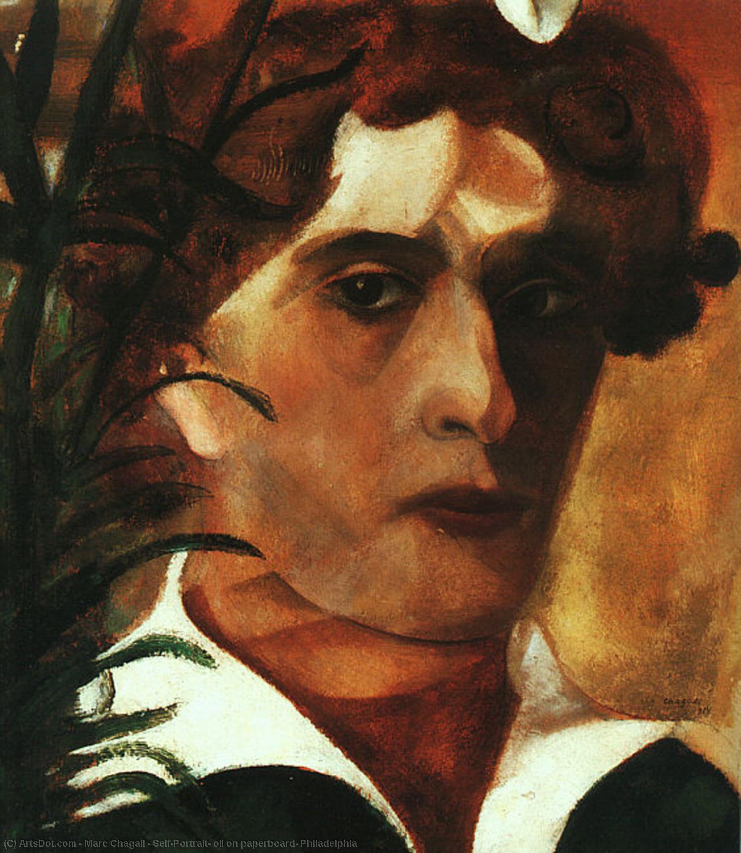 Wikioo.org - Bách khoa toàn thư về mỹ thuật - Vẽ tranh, Tác phẩm nghệ thuật Marc Chagall - Self-Portrait, oil on paperboard, Philadelphia