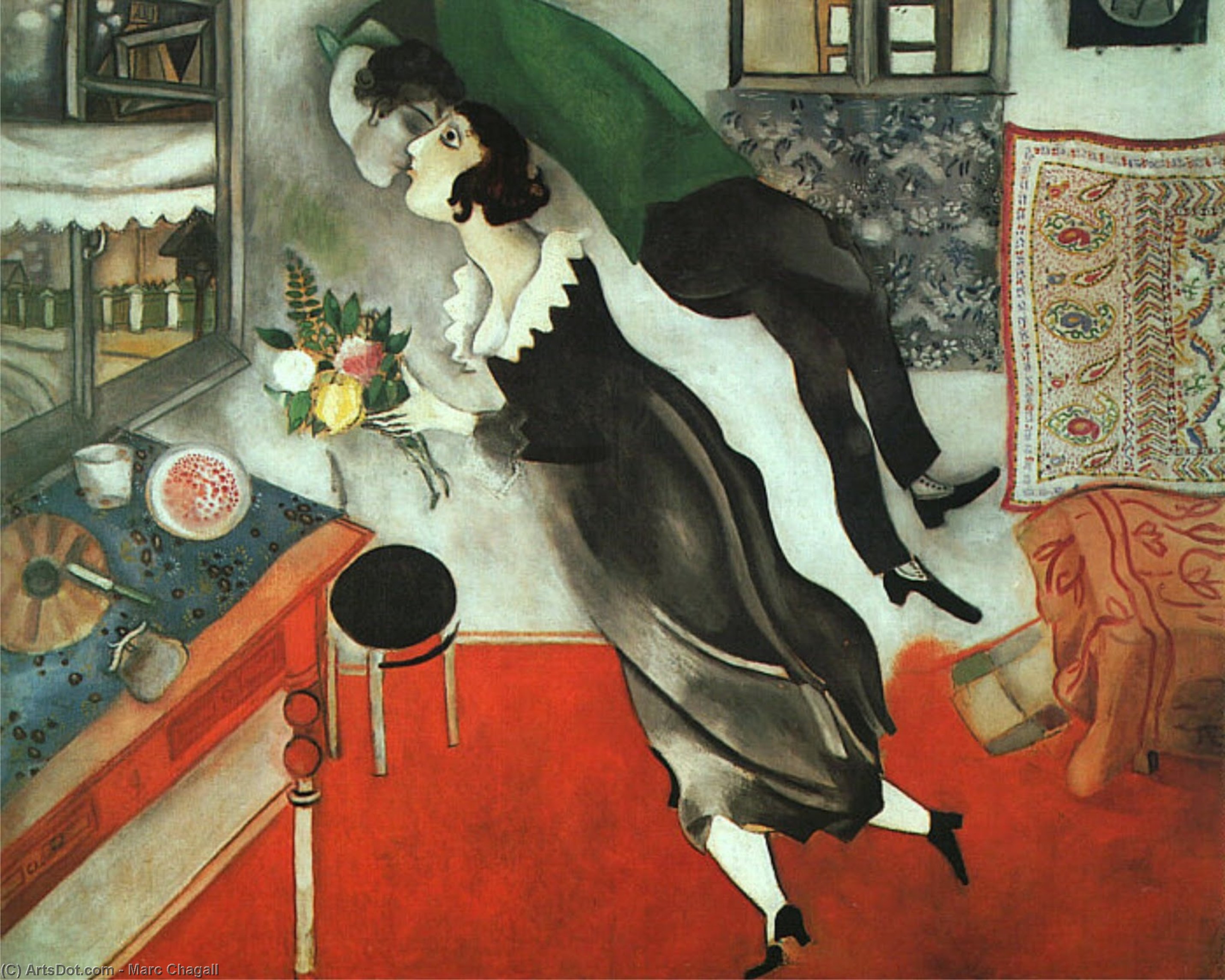 WikiOO.org - Энциклопедия изобразительного искусства - Живопись, Картины  Marc Chagall - День Рождения Масло  в  Холст  МоМА  нью йорк