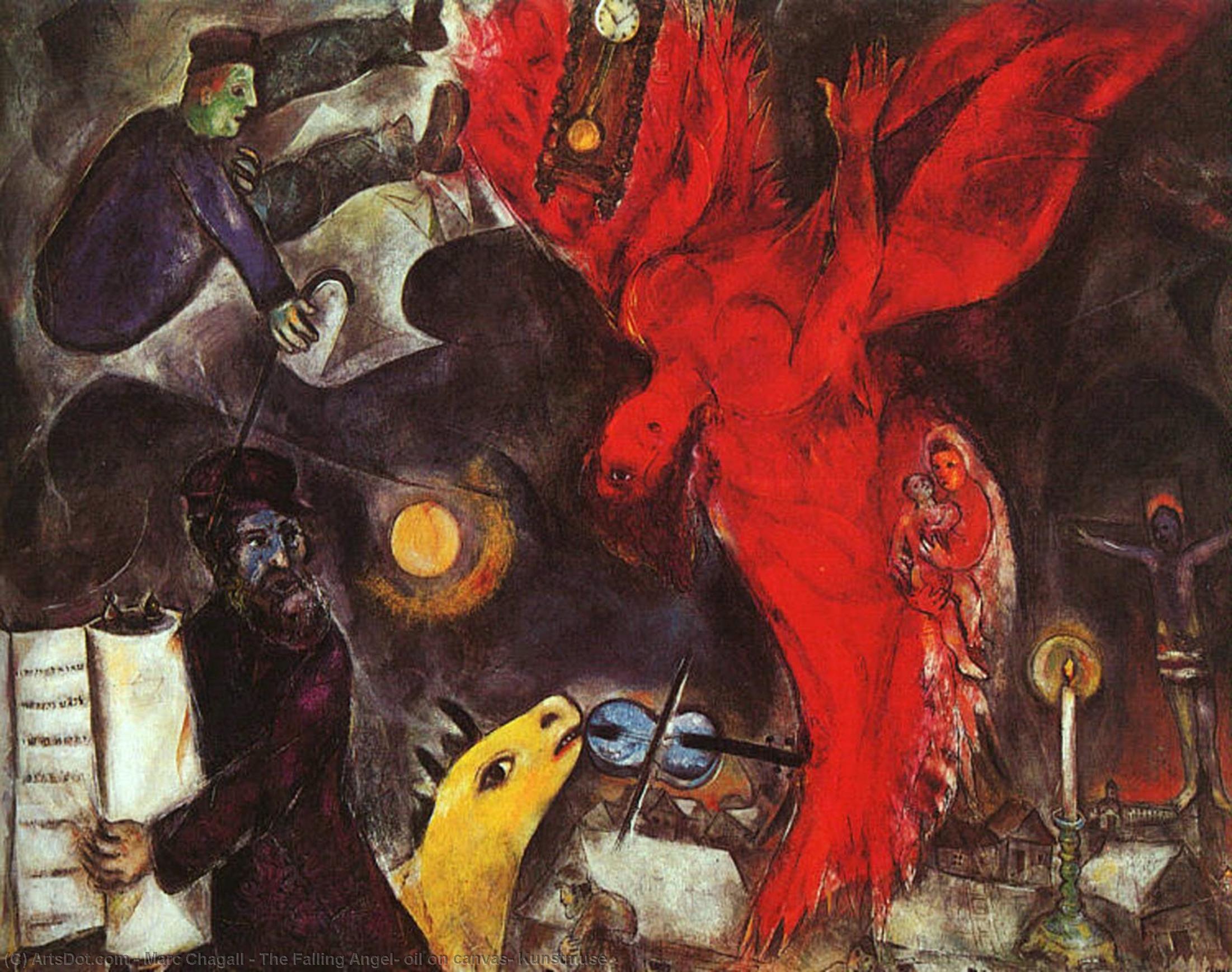 Wikoo.org - موسوعة الفنون الجميلة - اللوحة، العمل الفني Marc Chagall - The Falling Angel, oil on canvas, Kunstmuse