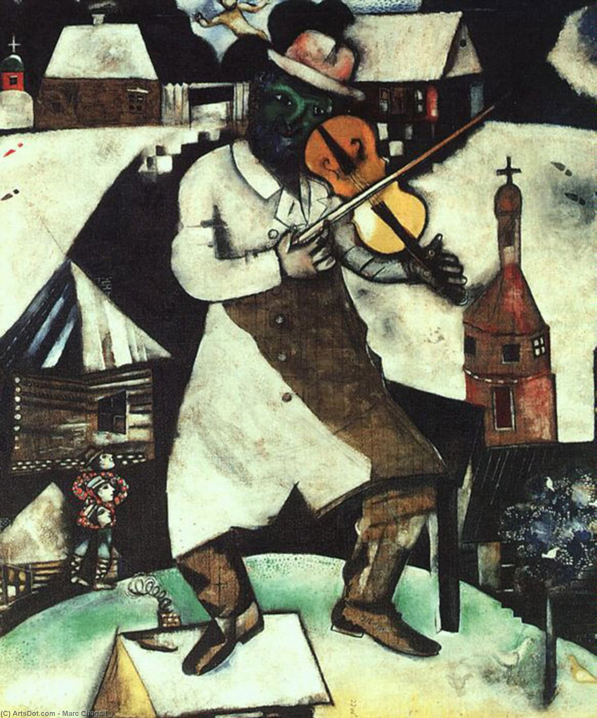Wikoo.org - موسوعة الفنون الجميلة - اللوحة، العمل الفني Marc Chagall - The Fiddler, National Gallery of Art at Was