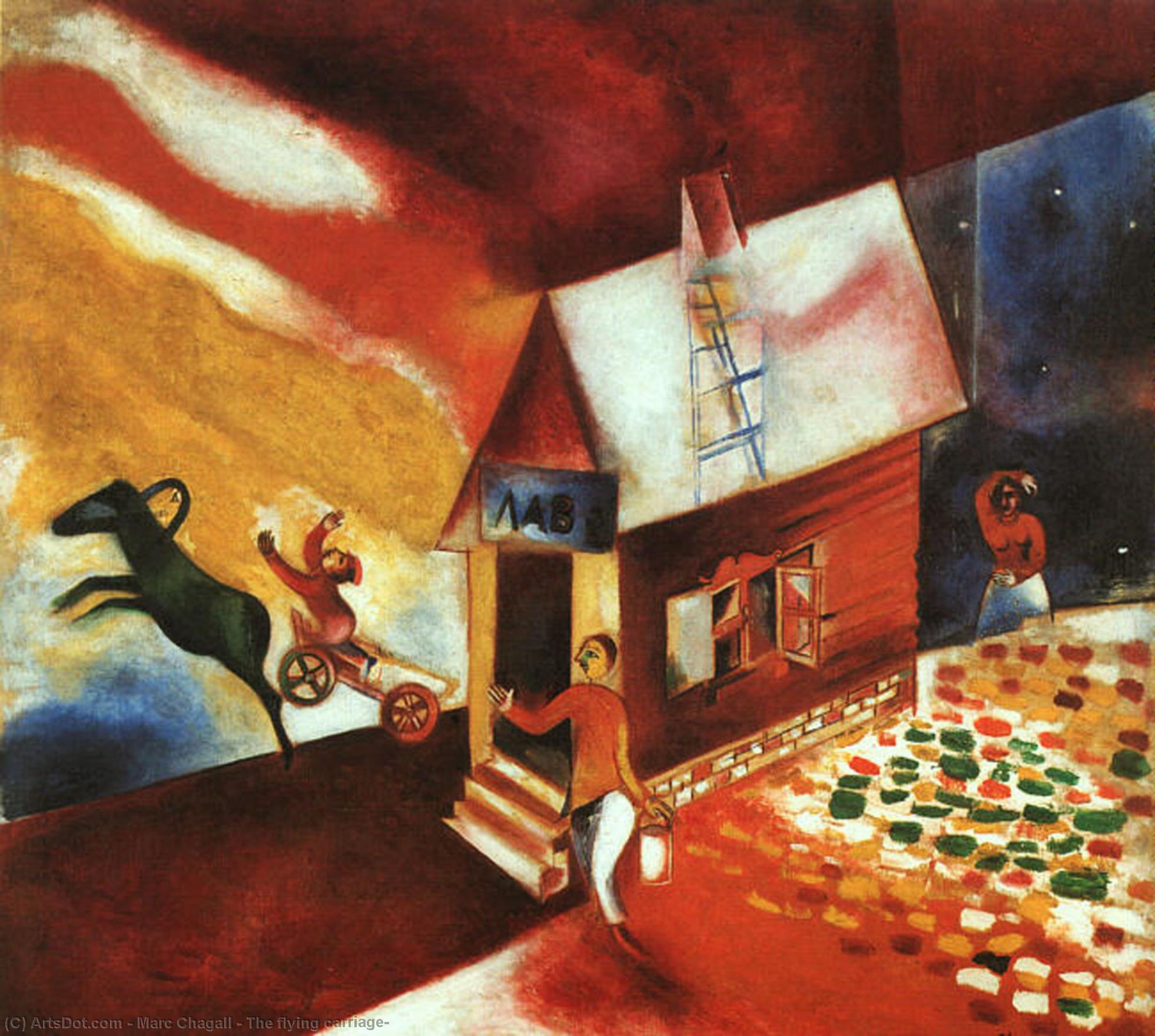 Wikioo.org - The Encyclopedia of Fine Arts - Painting, Artwork by Marc Chagall - The flying carriage,