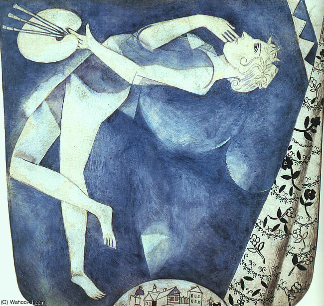 Wikioo.org – La Enciclopedia de las Bellas Artes - Pintura, Obras de arte de Marc Chagall - el pintor a la luna , gouache asícomo acuarela