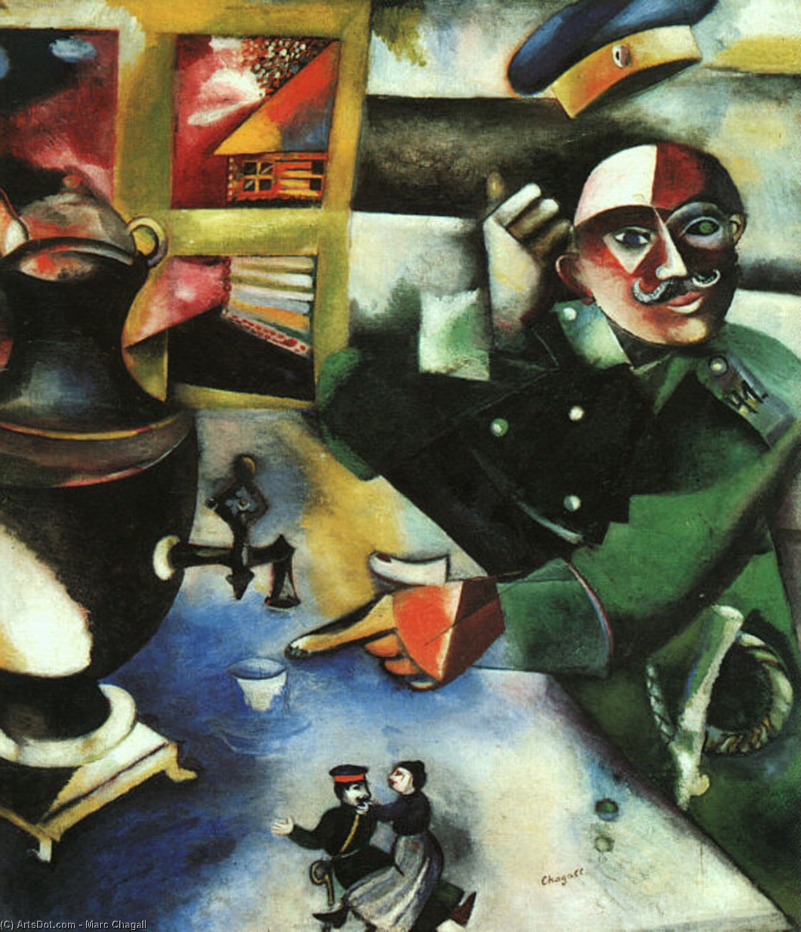WikiOO.org - Энциклопедия изобразительного искусства - Живопись, Картины  Marc Chagall - Солдат Напитки Масло  в  Холст  тот  соло