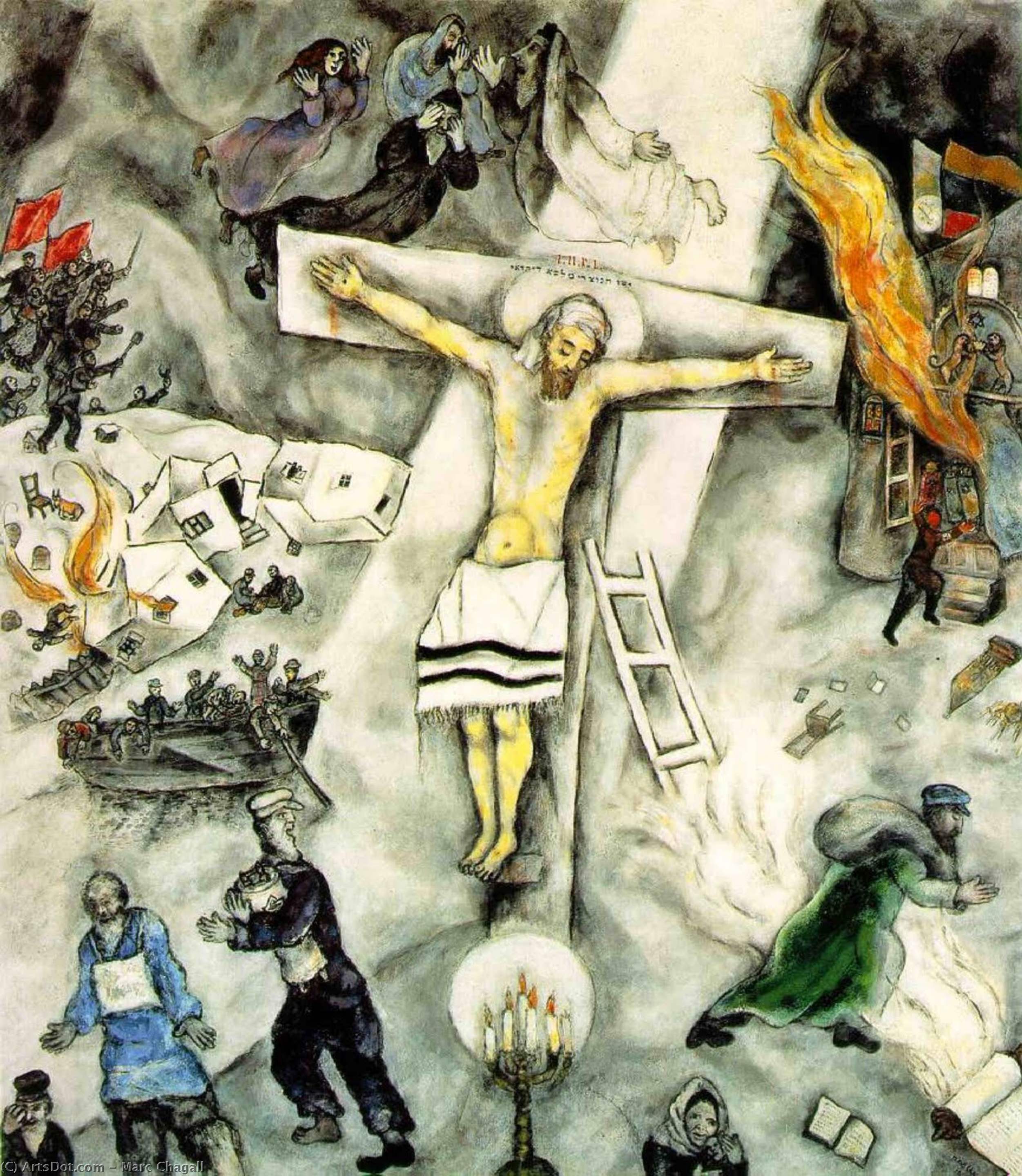 Wikioo.org – La Enciclopedia de las Bellas Artes - Pintura, Obras de arte de Marc Chagall - Blanco crucifixión , el arte Instituto de Chicag