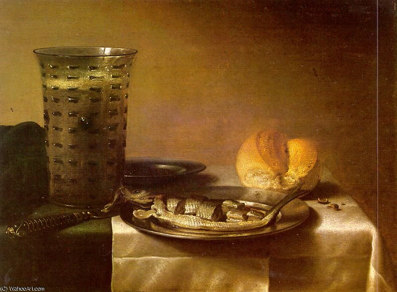 Wikioo.org - The Encyclopedia of Fine Arts - Painting, Artwork by Pieter Claesz - Fish Still Life, oil on wood, Musée du Louvre,