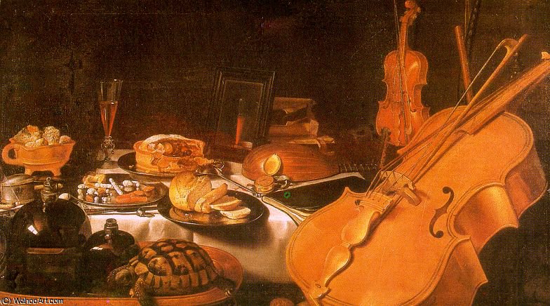 WikiOO.org - אנציקלופדיה לאמנויות יפות - ציור, יצירות אמנות Pieter Claesz Soutman - Still Life with Musical Instruments, oil on can