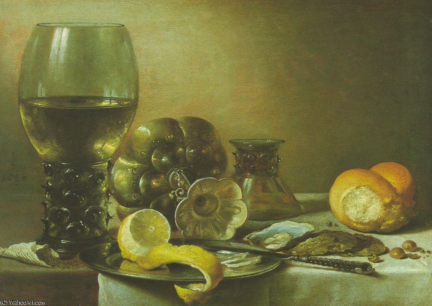 Wikioo.org – La Enciclopedia de las Bellas Artes - Pintura, Obras de arte de Pieter Claesz - naturaleza muerta , en el petróleo roble el panel , staatliche kunsts