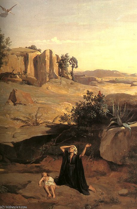 Wikoo.org - موسوعة الفنون الجميلة - اللوحة، العمل الفني Jean Baptiste Camille Corot - Hagar in the Wilderness, detail, oil on canvas,