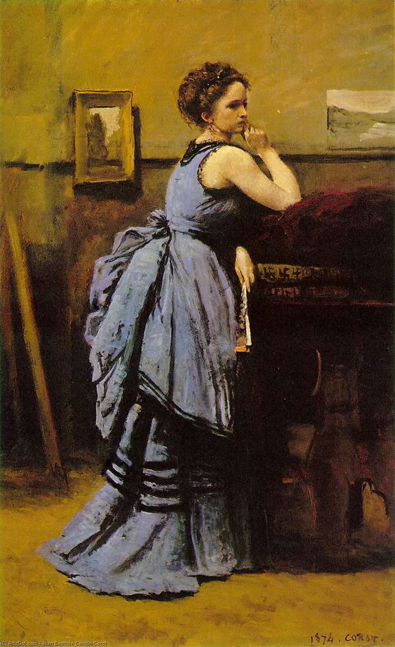 Wikioo.org - สารานุกรมวิจิตรศิลป์ - จิตรกรรม Jean Baptiste Camille Corot - Lady in blue, Musee du Louvre, Paris