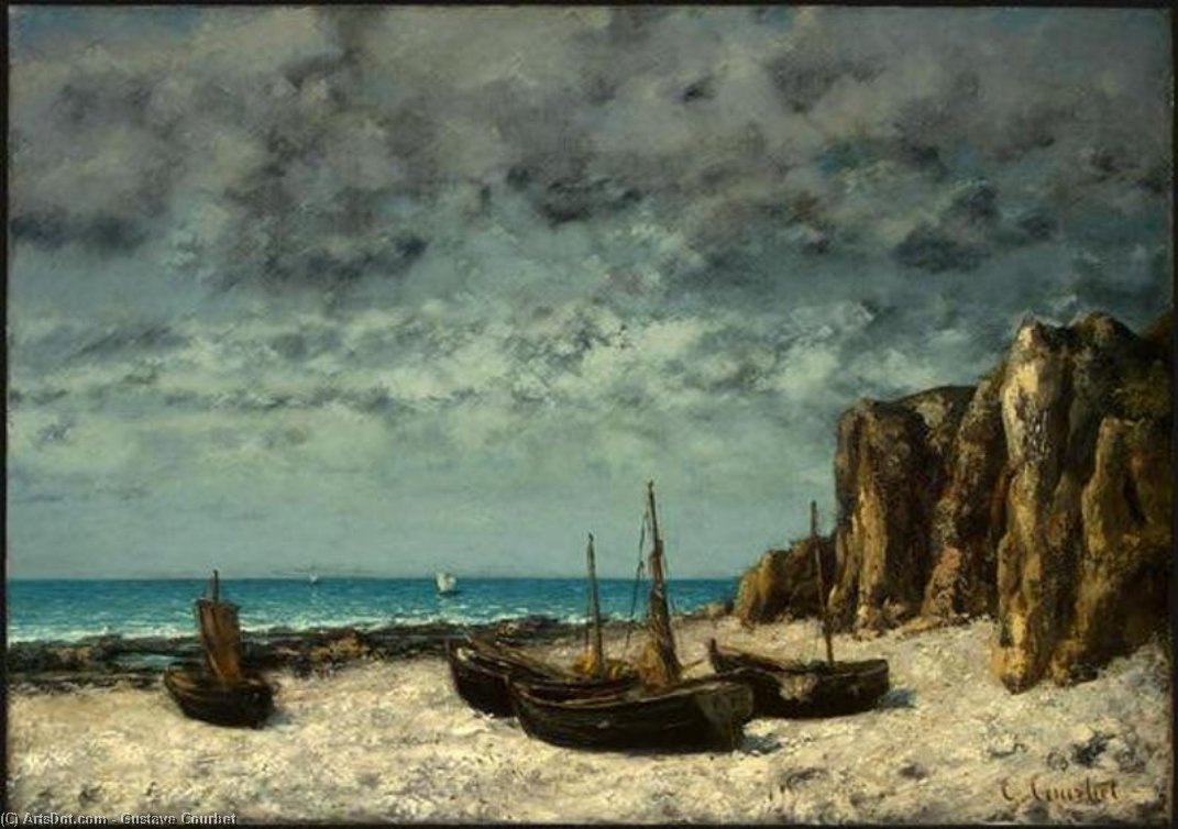 Wikioo.org - The Encyclopedia of Fine Arts - Painting, Artwork by Gustave Courbet - Boats on a Beach, Etretat, after NG Washington