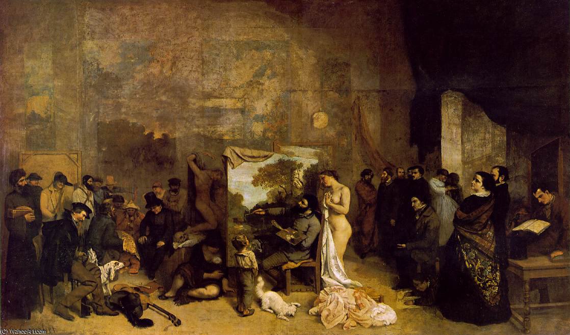 Wikioo.org - Bách khoa toàn thư về mỹ thuật - Vẽ tranh, Tác phẩm nghệ thuật Gustave Courbet - The painter's studio_ a real allegory 361x598 m