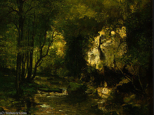 Wikoo.org - موسوعة الفنون الجميلة - اللوحة، العمل الفني Gustave Courbet - The Stream (Le ruisseau du Puits-Noir_ vallée de l(2