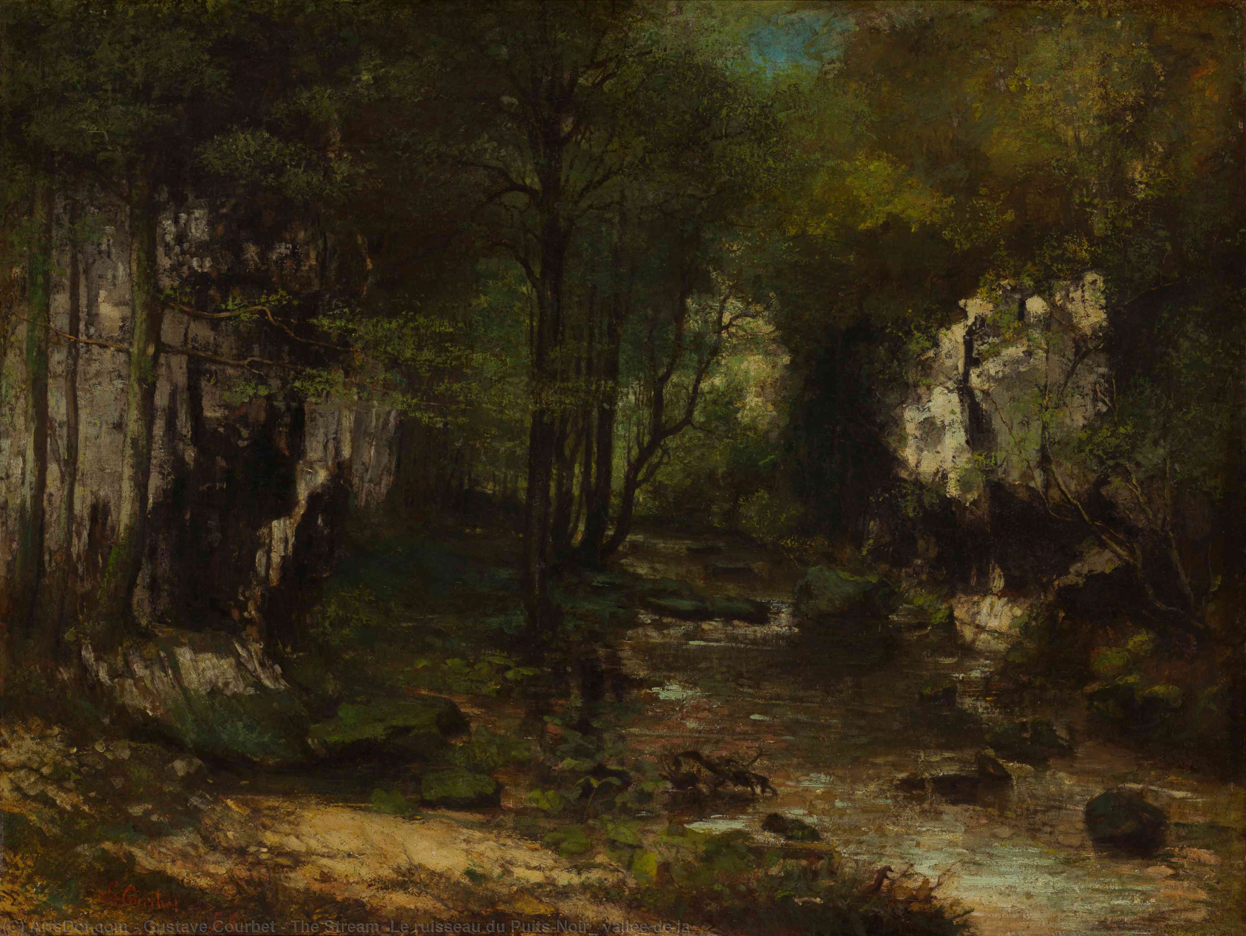 Wikoo.org - موسوعة الفنون الجميلة - اللوحة، العمل الفني Gustave Courbet - The Stream (Le ruisseau du Puits-Noir_ vallée de la