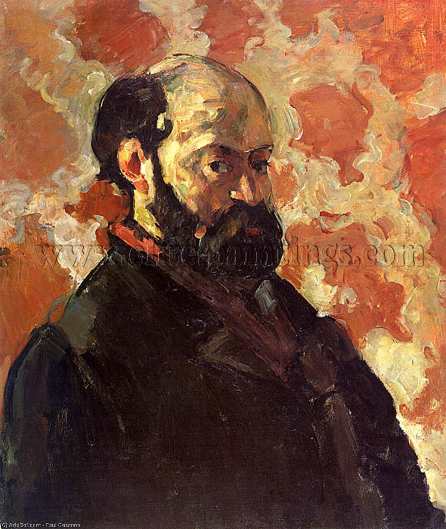 WikiOO.org - Enciklopedija dailės - Tapyba, meno kuriniai Paul Cezanne - Self-portrait on a rose background, galerie