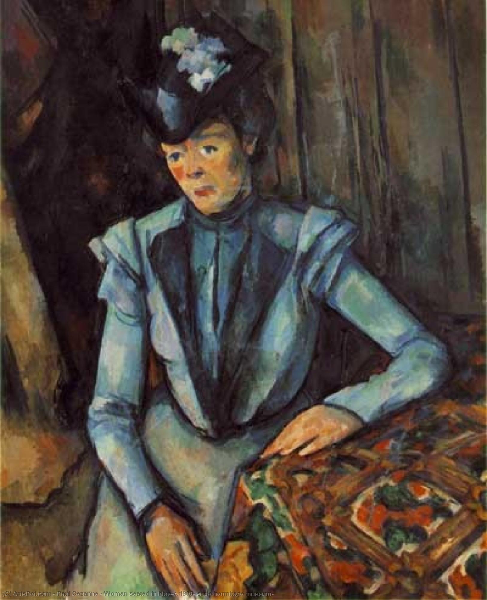 Wikoo.org - موسوعة الفنون الجميلة - اللوحة، العمل الفني Paul Cezanne - Woman seated in blue,c.1900, state hermitage museum,