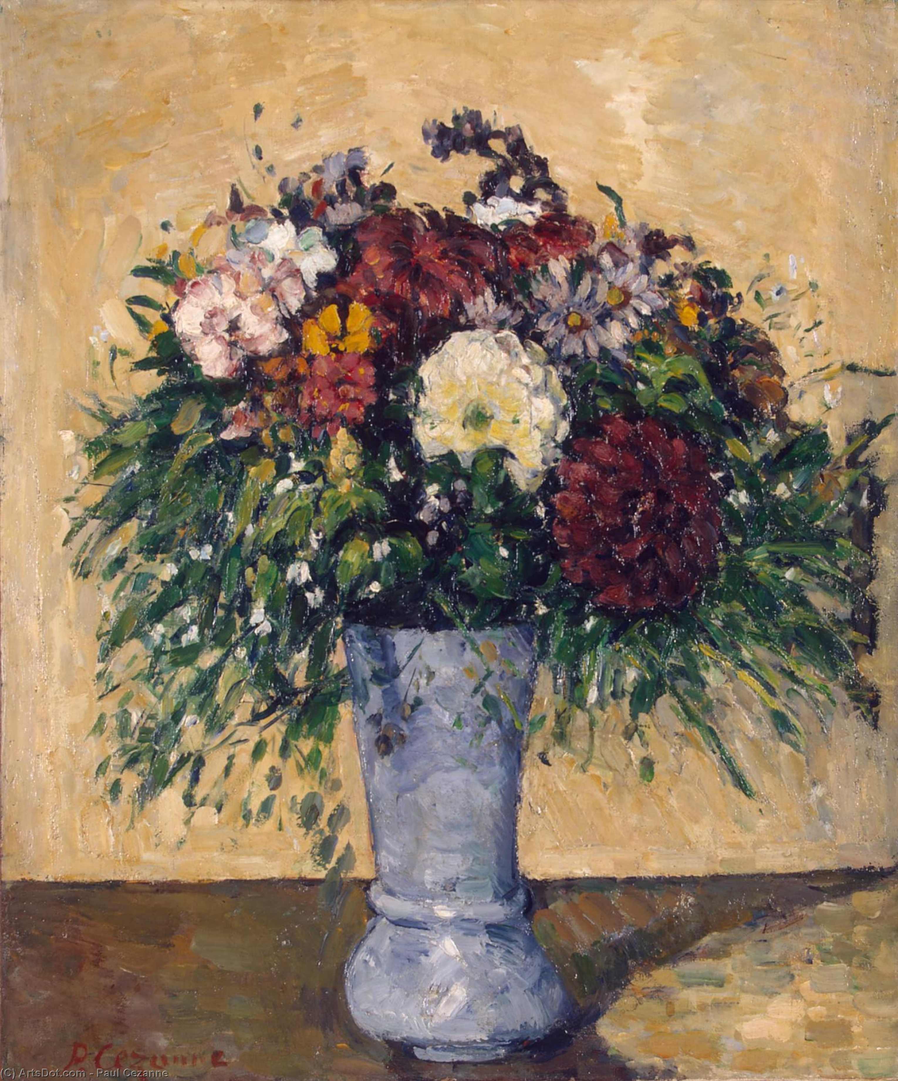 Wikioo.org - The Encyclopedia of Fine Arts - Painting, Artwork by Paul Cezanne - Flowers in a Blue Vase, Between 55.2x46 c
