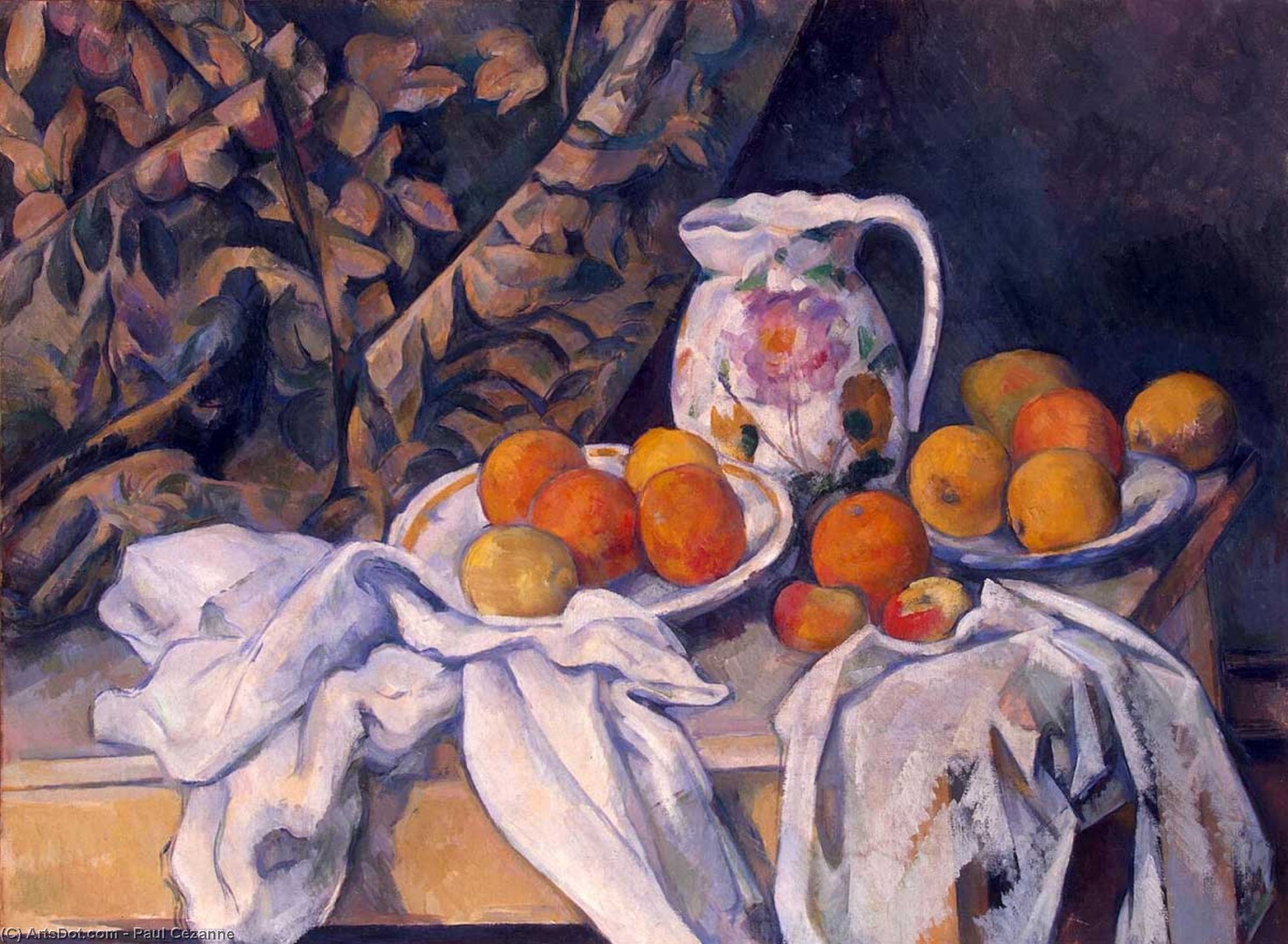WikiOO.org – 美術百科全書 - 繪畫，作品 Paul Cezanne -  仍 life 用 窗帘 . ca1895 , Eremi