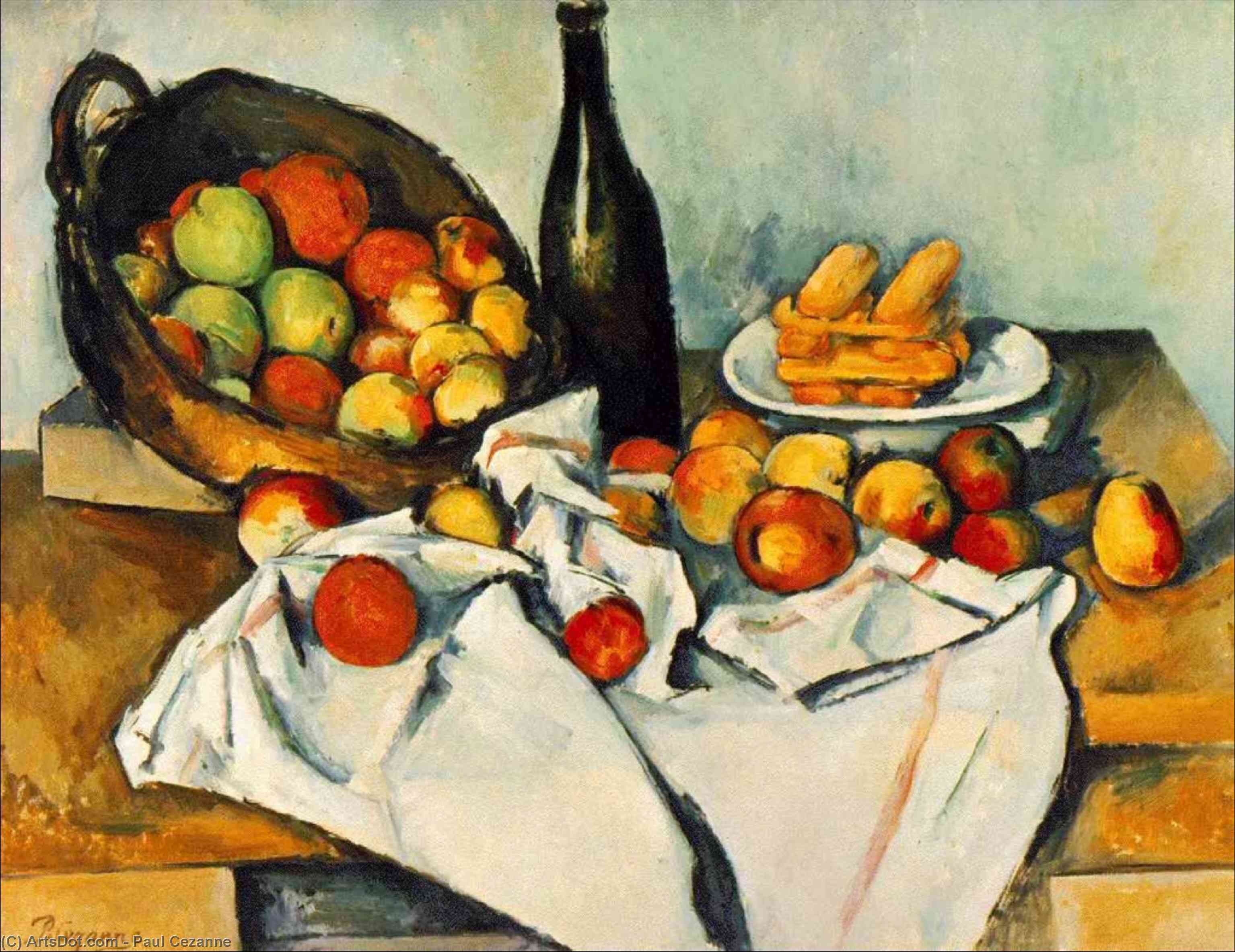 Wikoo.org - موسوعة الفنون الجميلة - اللوحة، العمل الفني Paul Cezanne - Still life with basket of apples,1890-94, the art in