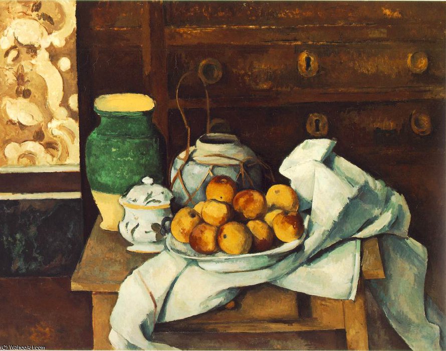 Wikoo.org - موسوعة الفنون الجميلة - اللوحة، العمل الفني Paul Cezanne - Still life with commode,1883-87, bayerische staatsge