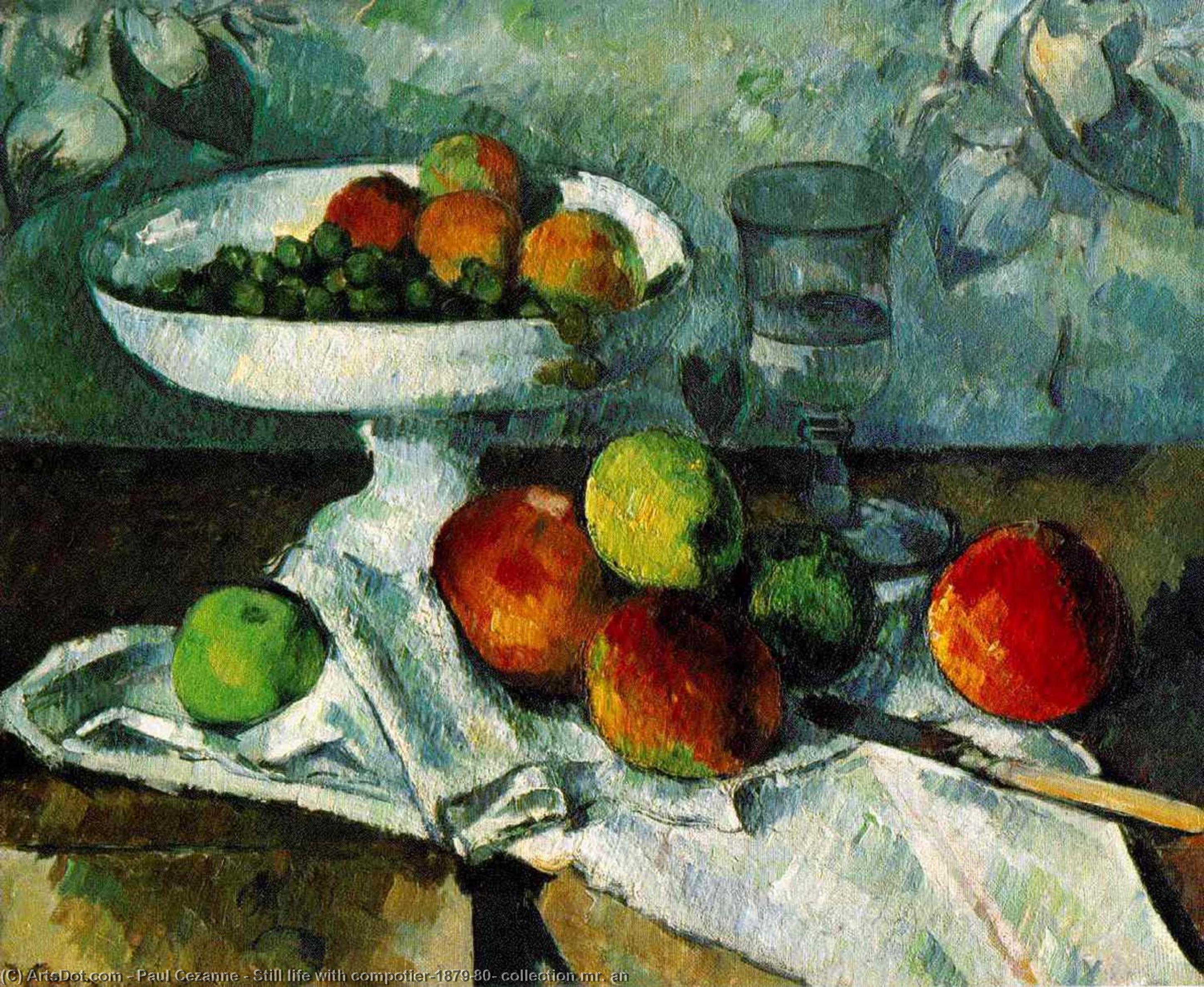 Wikoo.org - موسوعة الفنون الجميلة - اللوحة، العمل الفني Paul Cezanne - Still life with compotier,1879-80, collection mr. an