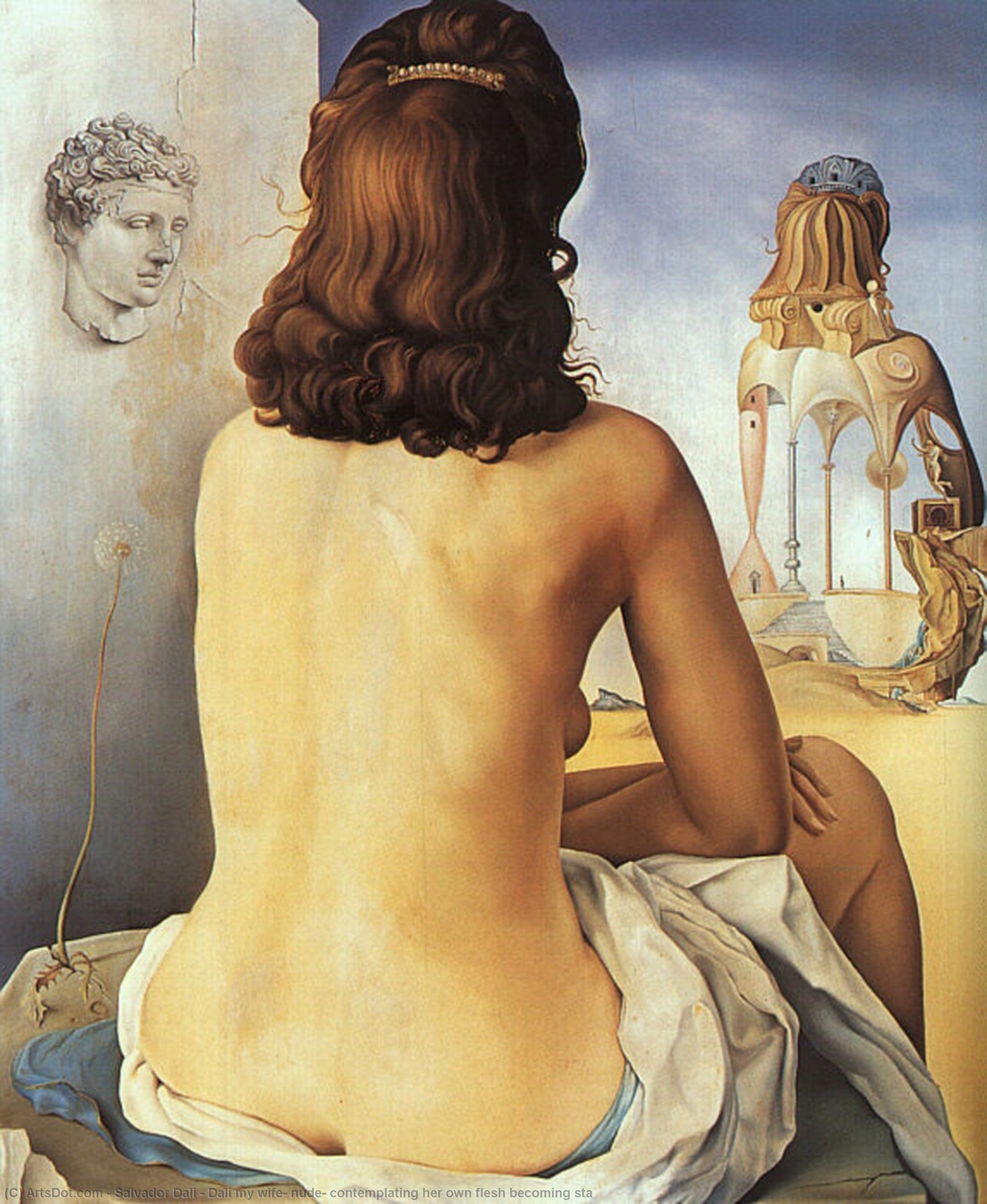 Wikoo.org - موسوعة الفنون الجميلة - اللوحة، العمل الفني Salvador Dali - Dalí my wife, nude, contemplating her own flesh becoming sta