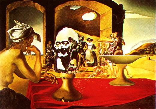 Wikioo.org - The Encyclopedia of Fine Arts - Painting, Artwork by Salvador Dali - Dalí slave market with invisible bust of voltaire,1940