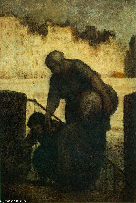 Wikioo.org – La Enciclopedia de las Bellas Artes - Pintura, Obras de arte de Honoré Daumier - Laveuse au Quai d Anjou, c. Óleo sobre tabla de madera,