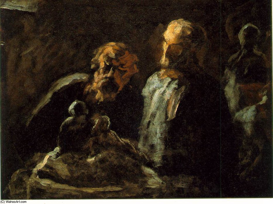 Wikioo.org - The Encyclopedia of Fine Arts - Painting, Artwork by Honoré Daumier - Two sculptors, Undated, Oil on wood, 11 x 14 in_ The