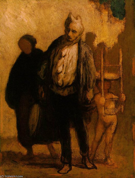 Wikioo.org – L'Encyclopédie des Beaux Arts - Peinture, Oeuvre de Honoré Daumier - Saltimbanques errants, c. Huile sur bois, - (32)