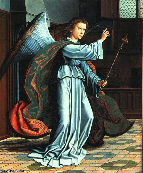 WikiOO.org - Encyclopedia of Fine Arts - Maľba, Artwork Gerard David - The Angel of the Annunciation, originally part of a