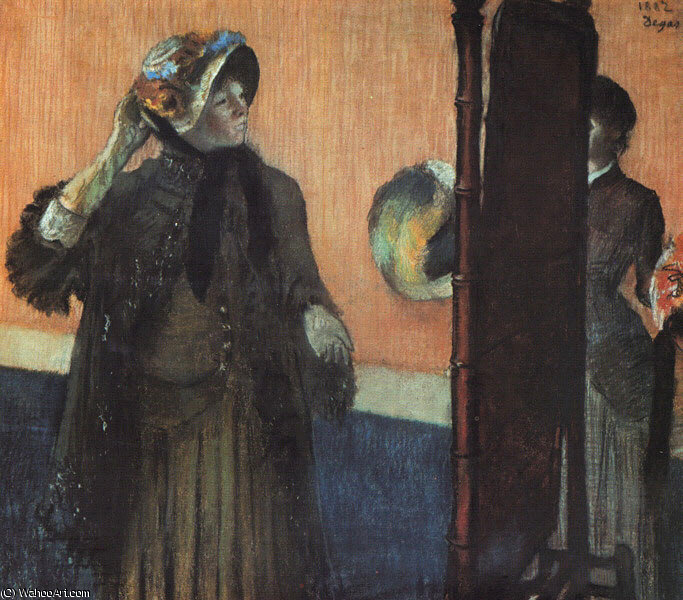 Wikioo.org – L'Encyclopédie des Beaux Arts - Peinture, Oeuvre de Edgar Degas - À l Milliner's , musée métropolitain de lart au