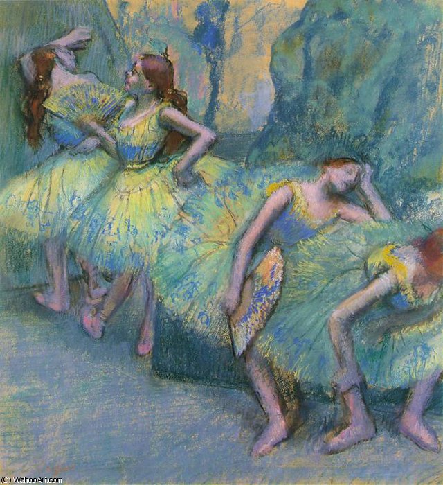 Wikioo.org - The Encyclopedia of Fine Arts - Painting, Artwork by Edgar Degas - Ballet dancers in the wings, ca Pastel on paper,