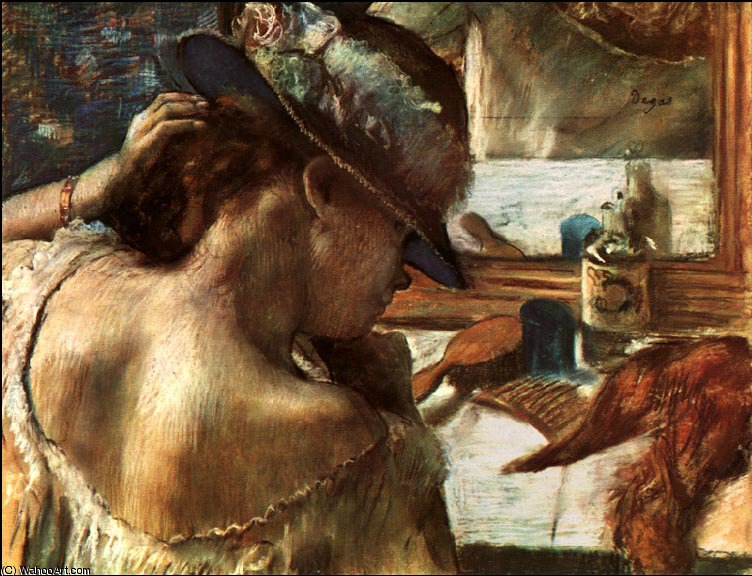 Wikioo.org - Die Enzyklopädie bildender Kunst - Malerei, Kunstwerk von Edgar Degas - vor dem spiegel , c .