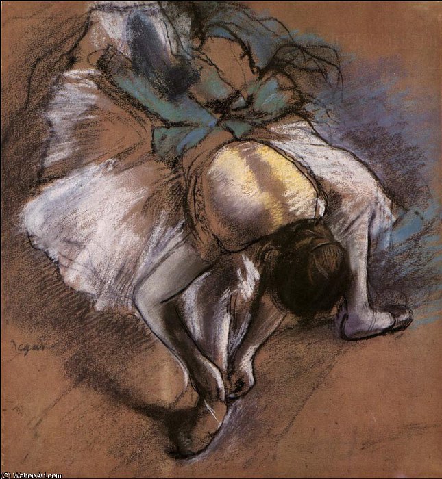 Wikioo.org - The Encyclopedia of Fine Arts - Painting, Artwork by Edgar Degas - Dancer Adjusting Her Slipper, c.