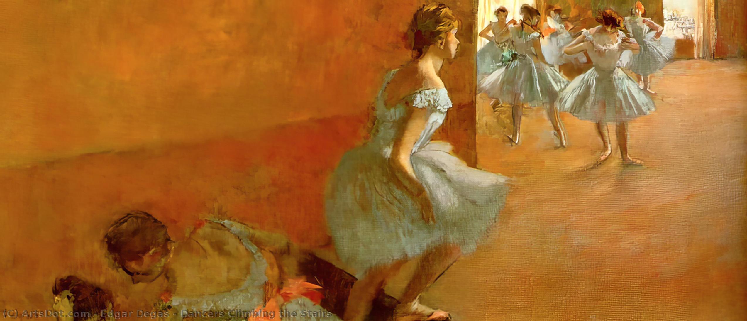 Wikioo.org - สารานุกรมวิจิตรศิลป์ - จิตรกรรม Edgar Degas - Dancers Climbing the Stairs, approx. oil on c