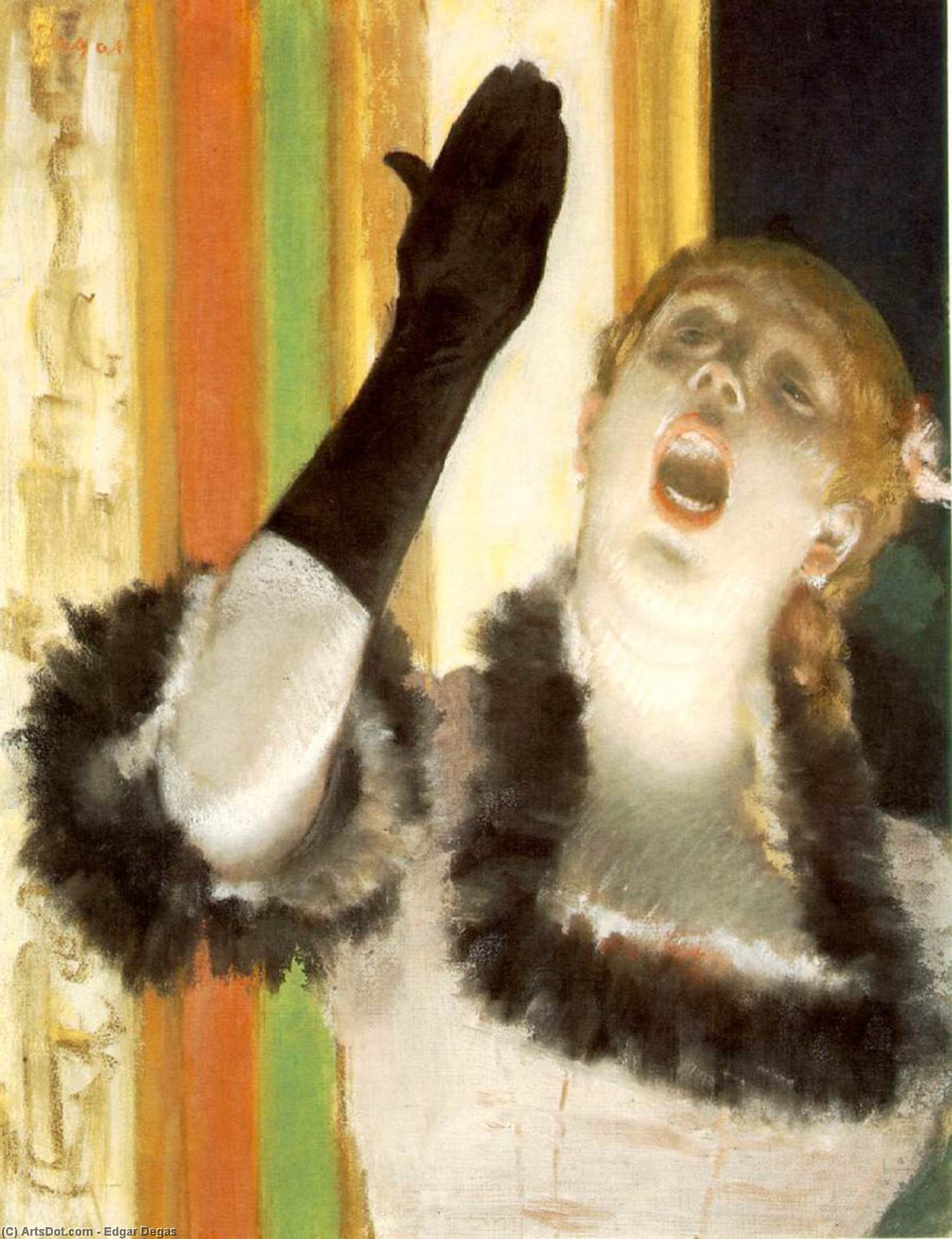 WikiOO.org - Encyclopedia of Fine Arts - Målning, konstverk Edgar Degas - Singer with a glove, ca Pastel and liquid medium