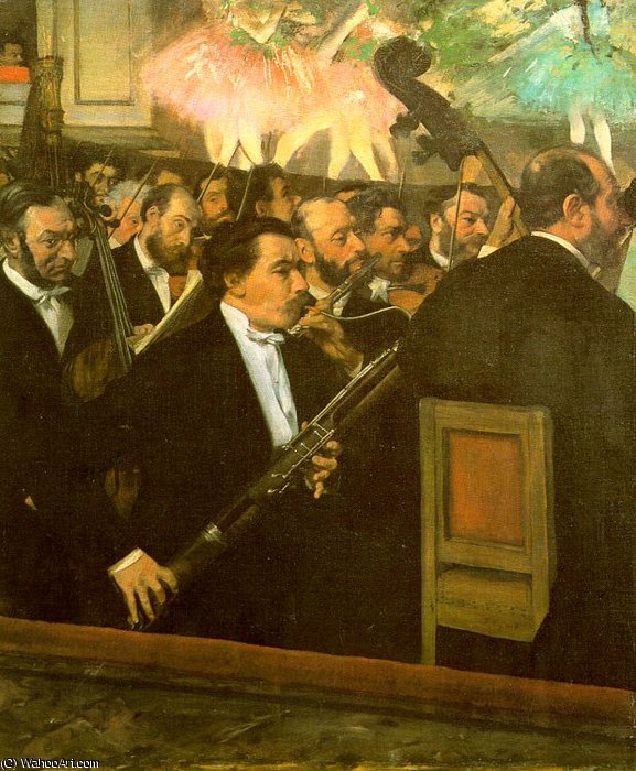 Wikioo.org - The Encyclopedia of Fine Arts - Painting, Artwork by Edgar Degas - The Orchestra of the Opéra, approx. oil on canva