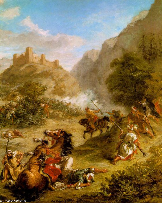 WikiOO.org - Encyclopedia of Fine Arts - Maľba, Artwork Eugène Delacroix - Arabs Skirmishing in the Mountains, - (92.5x74.)