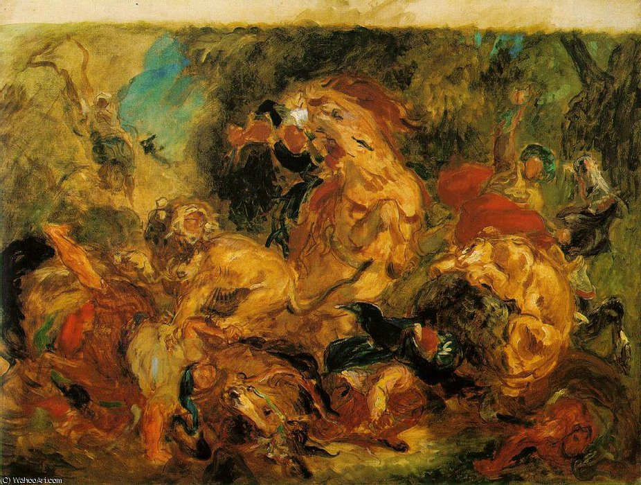 Wikioo.org - Bách khoa toàn thư về mỹ thuật - Vẽ tranh, Tác phẩm nghệ thuật Eugène Delacroix - Lion hunt, Musee d'Orsay, Paris