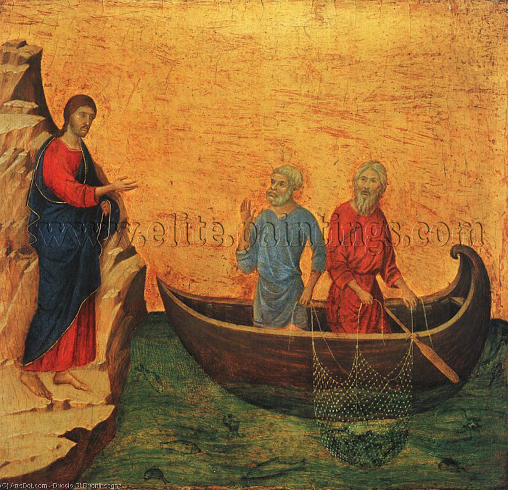 Wikioo.org - Die Enzyklopädie bildender Kunst - Malerei, Kunstwerk von Duccio Di Buoninsegna - der anruf von dem Apostel Peter und Andrew , -