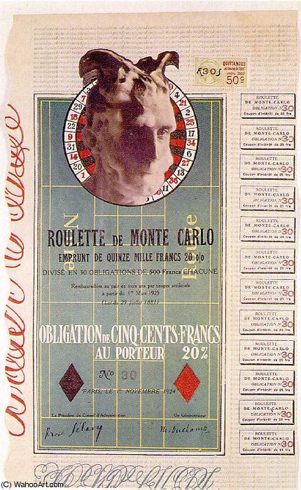Wikioo.org - สารานุกรมวิจิตรศิลป์ - จิตรกรรม Marcel Duchamp - Monte Carlo bond, Photo-collage with photograp