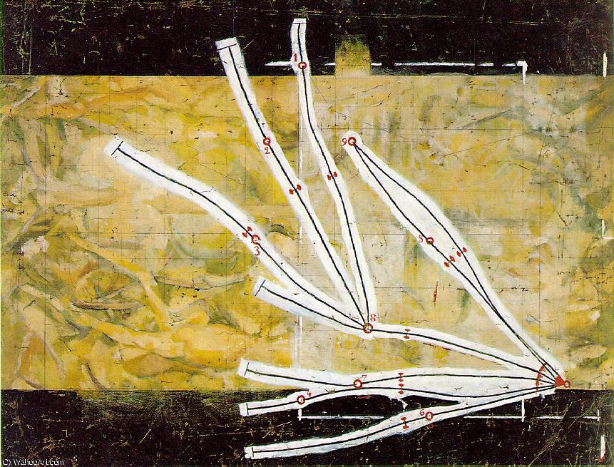 Wikioo.org - สารานุกรมวิจิตรศิลป์ - จิตรกรรม Marcel Duchamp - Reseaux des stoppages (Network of Stoppages),