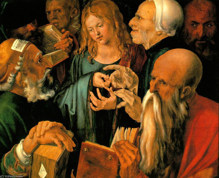 Wikioo.org - The Encyclopedia of Fine Arts - Painting, Artwork by Albrecht Durer - Christ among the doctors,1506, fundacion coleccion thy