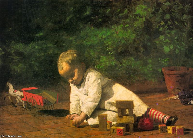 Wikioo.org – L'Encyclopédie des Beaux Arts - Peinture, Oeuvre de Thomas Eakins - bébé à jouer, huile sur toile, galerie nationale o