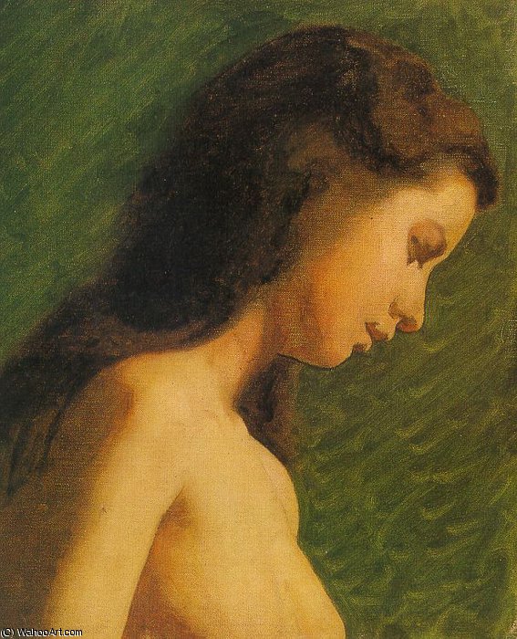 Wikioo.org – L'Enciclopedia delle Belle Arti - Pittura, Opere di Thomas Eakins - Studio di una Girl's Capo , olio su tela , Phila