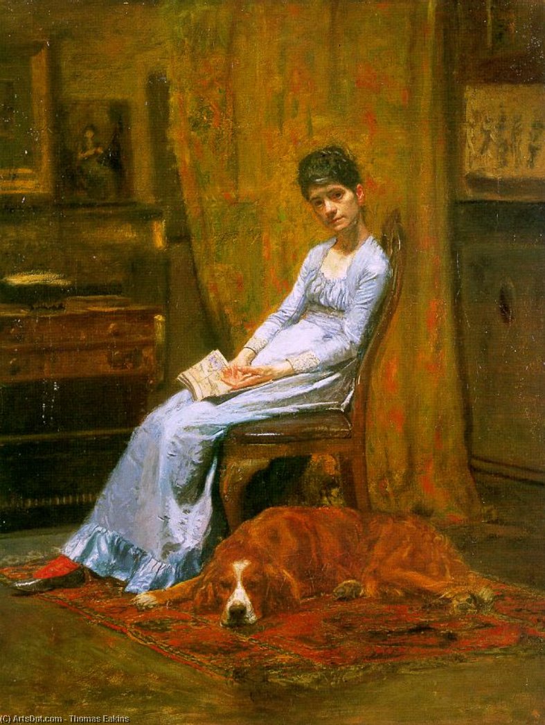 WikiOO.org - Encyclopedia of Fine Arts - Schilderen, Artwork Thomas Eakins - The Artist's Wife and his Setter Dog (Susan Macdowell